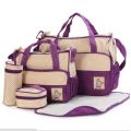 5 PC Set Baby Changing Diaper Nappy Mother Handbag multifunctional Bags - Purple Color