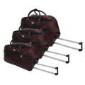 Set of 3 Quality Duffle Luggage Bags with Roller Wheels - Brown