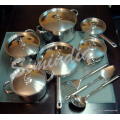15 PIECES STAINLESS STEEL, HEAVY BOTTOM COOKWARE SET WITH STAINLESS LID