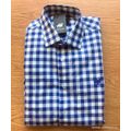 BF!! Original Mens POLO Long Sleeve 100% Cotton Check Shirt Blue/White - Double Pony - Size Large