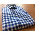 Original Mens POLO Long Sleeve 100% Cotton Check Shirt Blue/White - Double Pony - Size Large