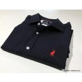 Original Mens POLO Long Sleeves Custom Fit Pure Cotton Self Design Navy Size Medium (Display Item)