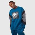 Original Mens NIKE AIR FLEECE Crewneck Sweatshirt Blue Force/ Black/Grey CD9220 474 Size Large