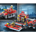 Fire Rescue Fire Boat Crane Truck Fireman Assemble Model Building Blocks Minifigures Kids