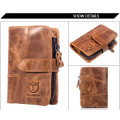 Genuine Leather BULLCAPTAIN 2019 Trifold Hasp Zipper Short Wallets for MEN(BROWN)