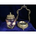 WMF BISCUIT BARREL - SILVER PLATE AND HAND PAINTED GLASS