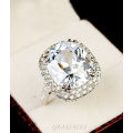 SENSATIONAL  8ct  CUSHION CUT SIMULATED DIAMOND CZ IN HALO SETTING #18KGP#   SIZE   6  -  M  -  52mm