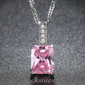 3ct EMERALD CUT TOPAZ IN PAVE SETTING PENDANT NECKLACE  *CHAIN 45cm + EXTENSION 5cm*