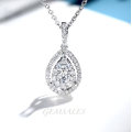ELEGANT WATER DROP PENDANT NECKLACE .10ct CENTER STONE & MICRO PAVE INLAY CZ *CHAIN 45cm*