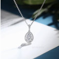 ELEGANT WATER DROP PENDANT NECKLACE .10ct CENTER STONE & MICRO PAVE INLAY CZ *CHAIN 45cm*