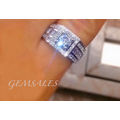 .75ct PRINCESS CUT CZ IN HALO SETTING WITH BAGUETTE INLAY    SIZE    6.75   -   N1/2   -   53.5mm