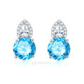 2.9ct SWISS BLUE TOPAZ CZ   S925  *STUD EARRINGS*