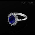1.0ct.Royal Blue Oval CZ Simulated Sapphire #Dainty Setting 12mm x 10mm# *18KGP*   Size  7.25