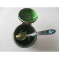 Silver Salt/ Mustard Pot decorated with colorful enamel