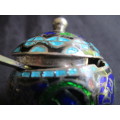 Silver Salt/ Mustard Pot decorated with colorful enamel