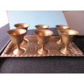 Vintage solid brass Egg Cup and Tray set, 6 cups