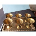 Vintage solid brass Egg Cup and Tray set, 6 cups