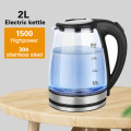 2L Glass Cordless Kettle Electric Dual Wall LED Light Water Jug Stainless Steel