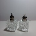 4 x Vintage Crystal Salt And Pepper Shakers W/Sterling Silver Tops
