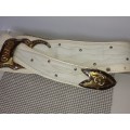 Vintage White Leather Belt w/Brass Buckles