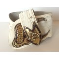 Vintage White Leather Belt w/Brass Buckles
