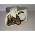 Vintage White Leather Belt w/Brass Buckles