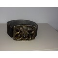 Choc Brown Faux Leather Belt w/Brass Buckle