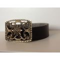 Choc Brown Faux Leather Belt w/Brass Buckle