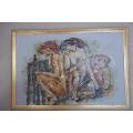 Framed modern expressionist oil on board painting by Calvin Burnett (1921-2007) - 3 nude ladies