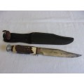 Vintage stag horn handled Original Bowie knife in leather sheath