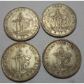 4 x Silver SA Elizabeth II 1 Shilling coins - bid per coin to take all