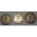 6 x Wilhelm I German 5 Pfennig coins - bid per coin to take all
