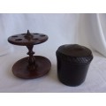 Vintage bakelite tobacco jar and wooden 6 pipe stand for 1 bid
