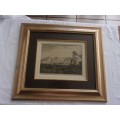 Original framed Tinus de Jongh etching - Table Mountain and Cape Town