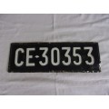Vintage black/white East London motor vehicle number plate - CE-30353