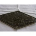 Genuine vintage North British Locomotive Company brass number plate - Rhodesia Class 12, number 199