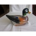 Vintage Caugant porcelain Mallard duck shaped pate terrine with lid