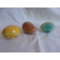 3 Vintage genuine Alabaster eggs hand carved in Spain