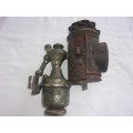 Adapted antique H. Miller Cetolite motorbike/ bicycle carbide lamp