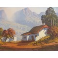 Lovely framed oil on board painting signed Andre Grobler - Farmhouse landscape