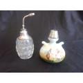 Antique atomiser and ceramic vase with Sterling silver collars