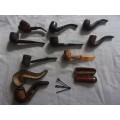 9 Antique/ vintage smoking pipes, 1 cigar holder and a pipe cleaning tool for 1 bid