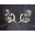 Pair of rare pewter `Frankli Wild` Royal Selangor elephant sherry glasses for 1 bid