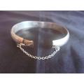 Vintage hinged Continental Sterling silver bracelet with safety chain