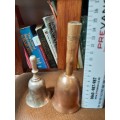 HIGHLY COLLECTABLE VINTAGE SILVERPLATED AND COPPER WITH WOODEN HANDLE TABLE BELLS