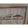 Large Vintage Egyptian painting of ducks on papyrus