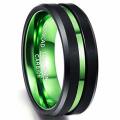 Nuncad Classic Two Tone Tungsten Rings for Men Green Groove Black Brushed Comfort Fit Size 15