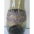 VINTAGE GREEN VASE WITH LACE PEWTER? OVERLAYS