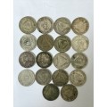 S A UNION SILVER 3D THREEPENCE (LOT OF 18)