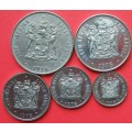 1977 R1.00, 50c, 20c,10c, and 5c - circulated nickel coins. See photos below.